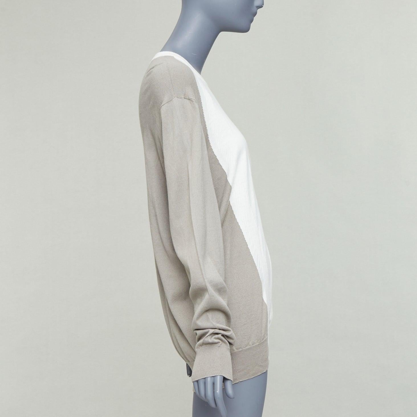 Pull-over ras du cou HERMES beige blanc coton cachemire colorblocked XL Excellent état - En vente à Hong Kong, NT