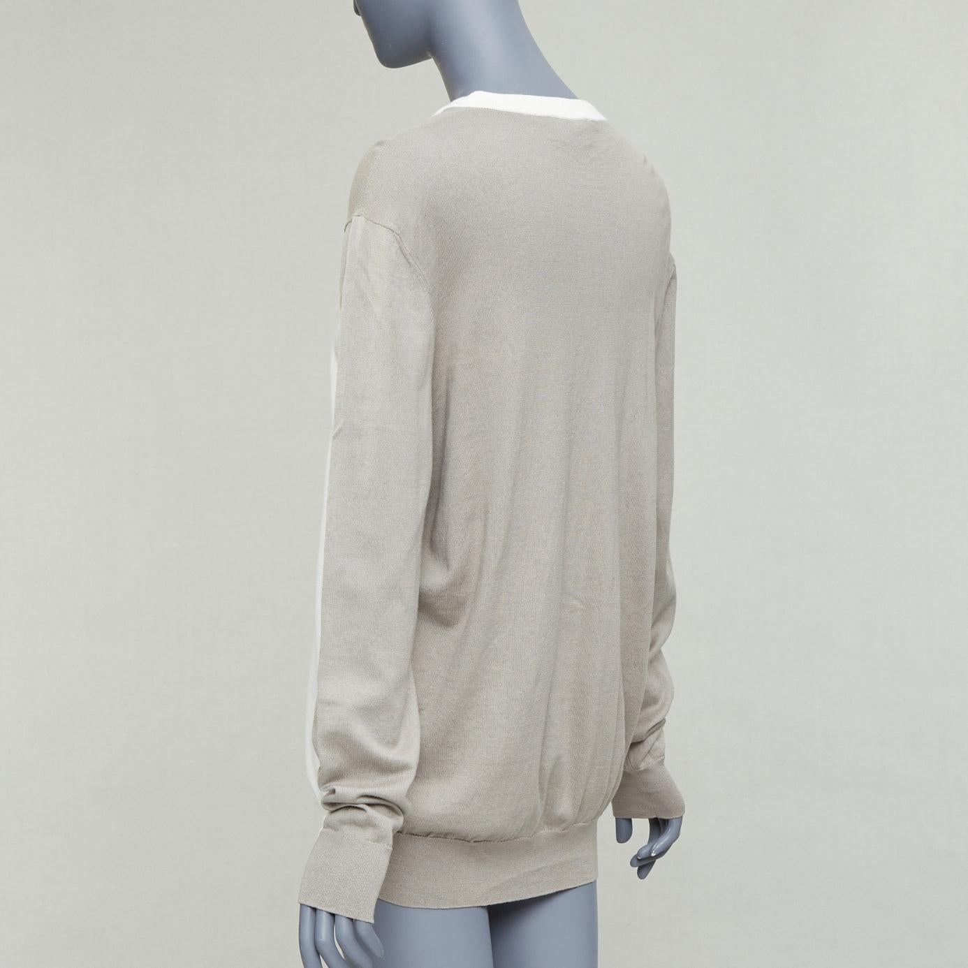 Pull-over ras du cou HERMES beige blanc coton cachemire colorblocked XL Pour femmes en vente