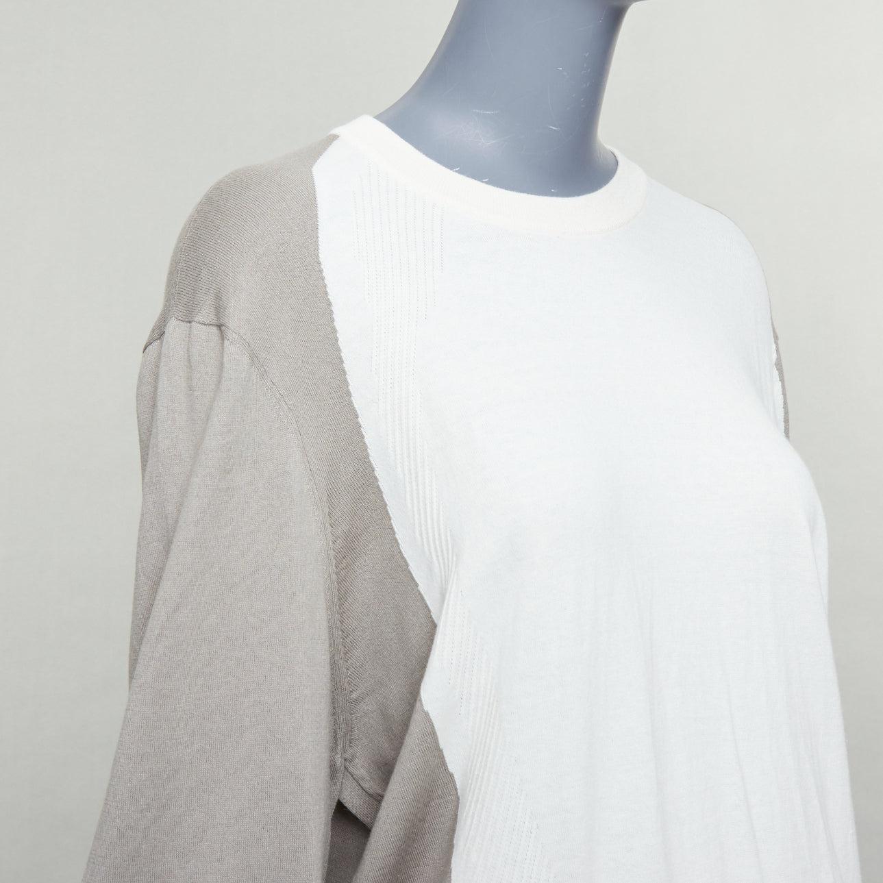 Pull-over ras du cou HERMES beige blanc coton cachemire colorblocked XL en vente 1