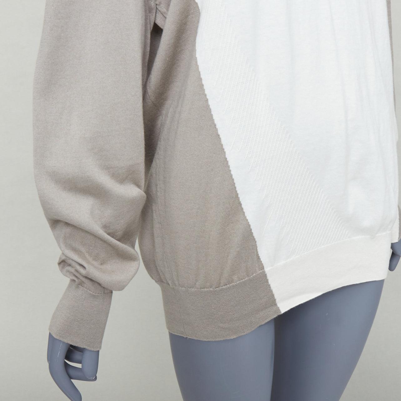 Pull-over ras du cou HERMES beige blanc coton cachemire colorblocked XL en vente 2