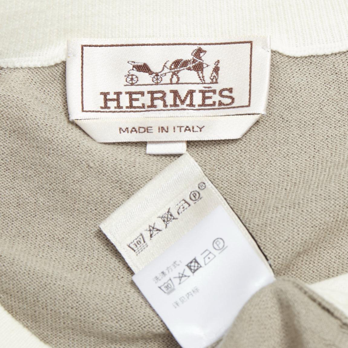 Pull-over ras du cou HERMES beige blanc coton cachemire colorblocked XL en vente 3