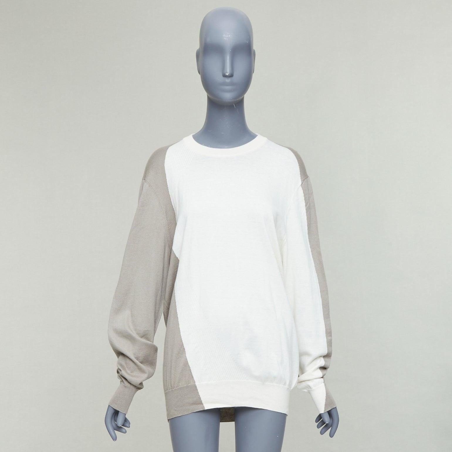 Pull-over ras du cou HERMES beige blanc coton cachemire colorblocked XL en vente 4