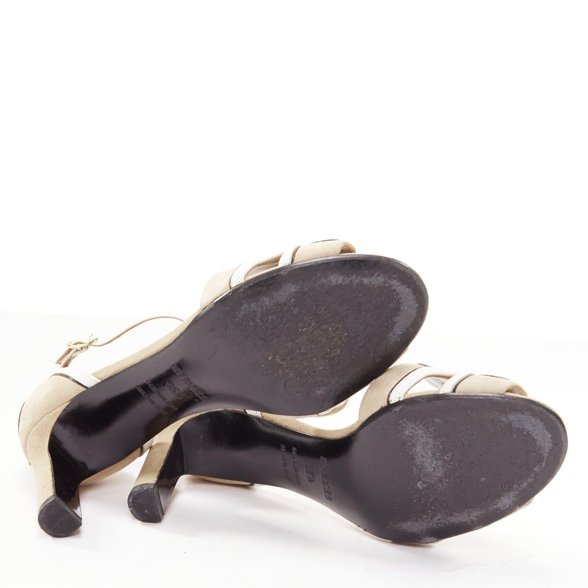 HERMES beige white suede ethnic cursive panels ankle sandals EU35.5 6