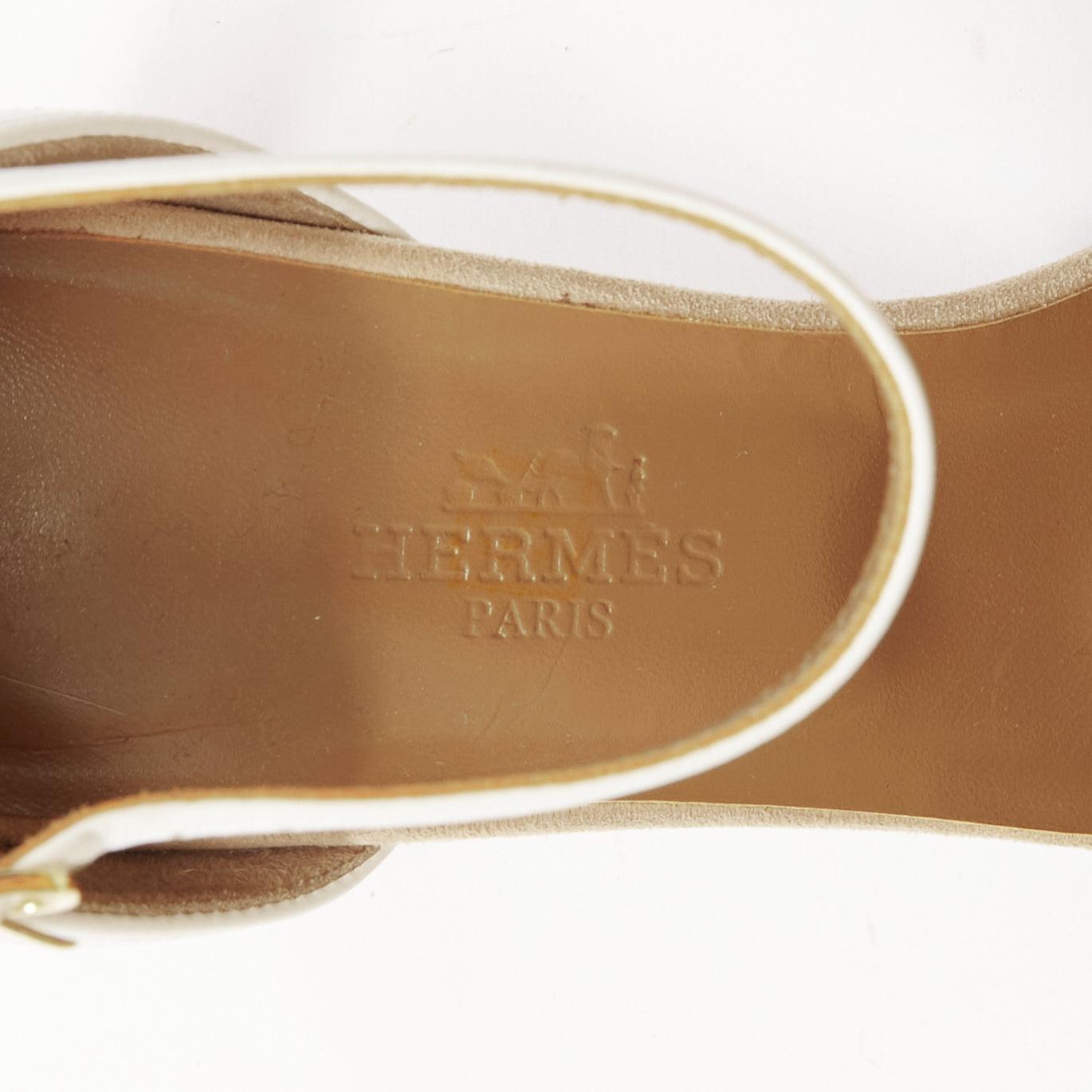 HERMES beige white suede ethnic cursive panels ankle sandals EU35.5 4