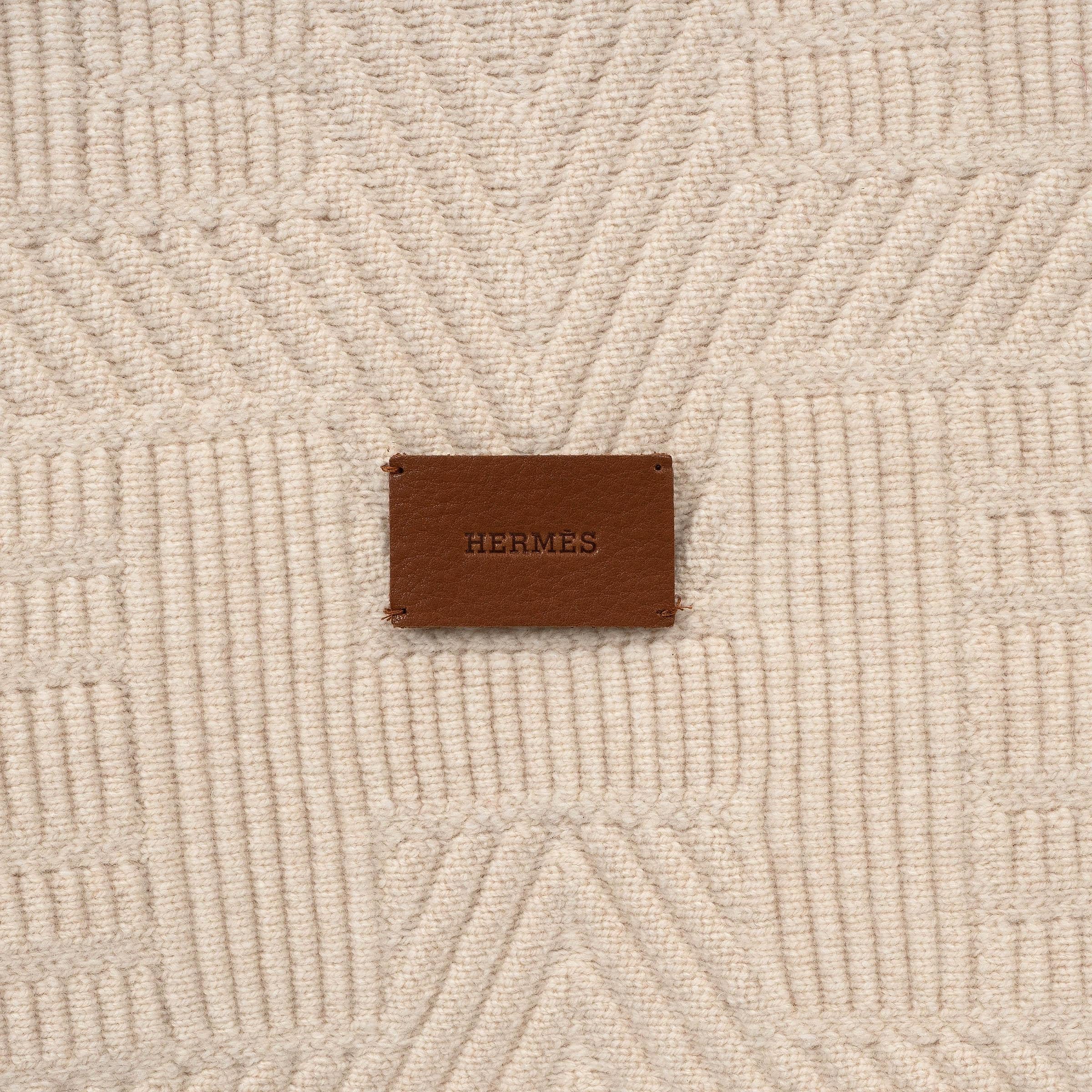 Beige HERMES beige wool SHERWOOD KNIT Throw Blanket
