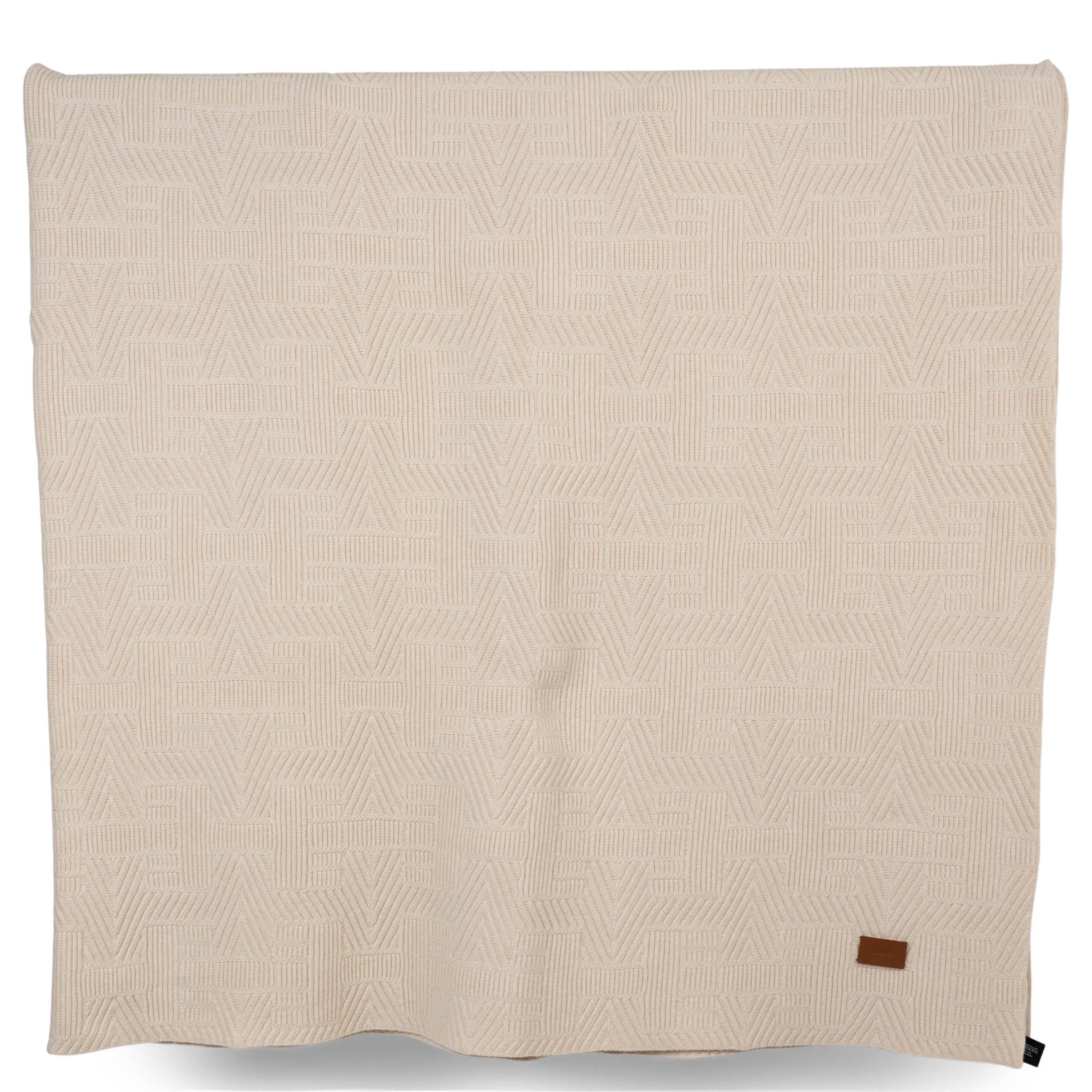 HERMES beige wool SHERWOOD KNIT Throw Blanket