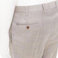 HERMES beige wooly high waisted flat front cropped trousers IT52 XL