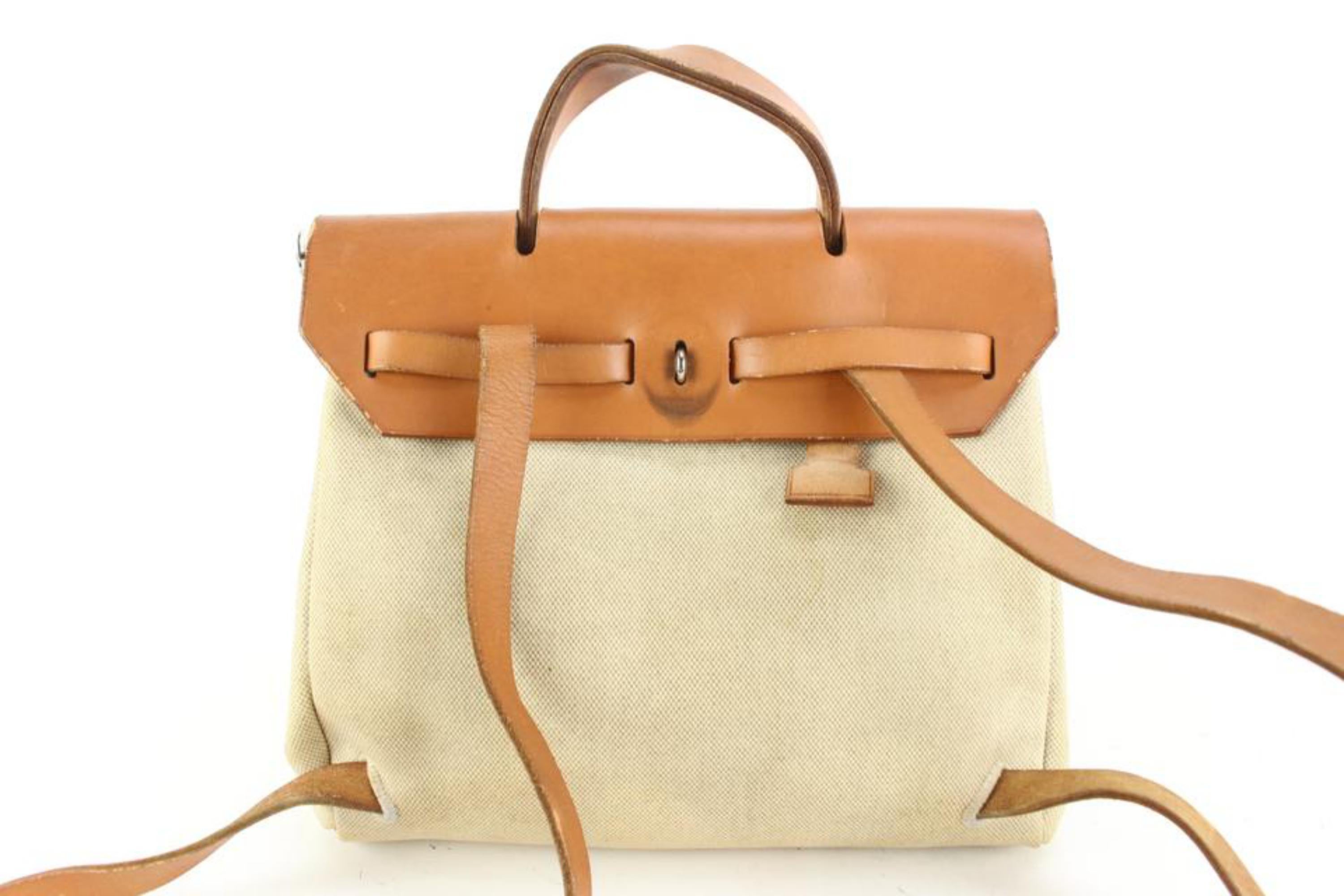 Hermès Beige x Brown Sac a Dos Herbag Backpack 2-in-1 60h429s État moyen - En vente à Dix hills, NY
