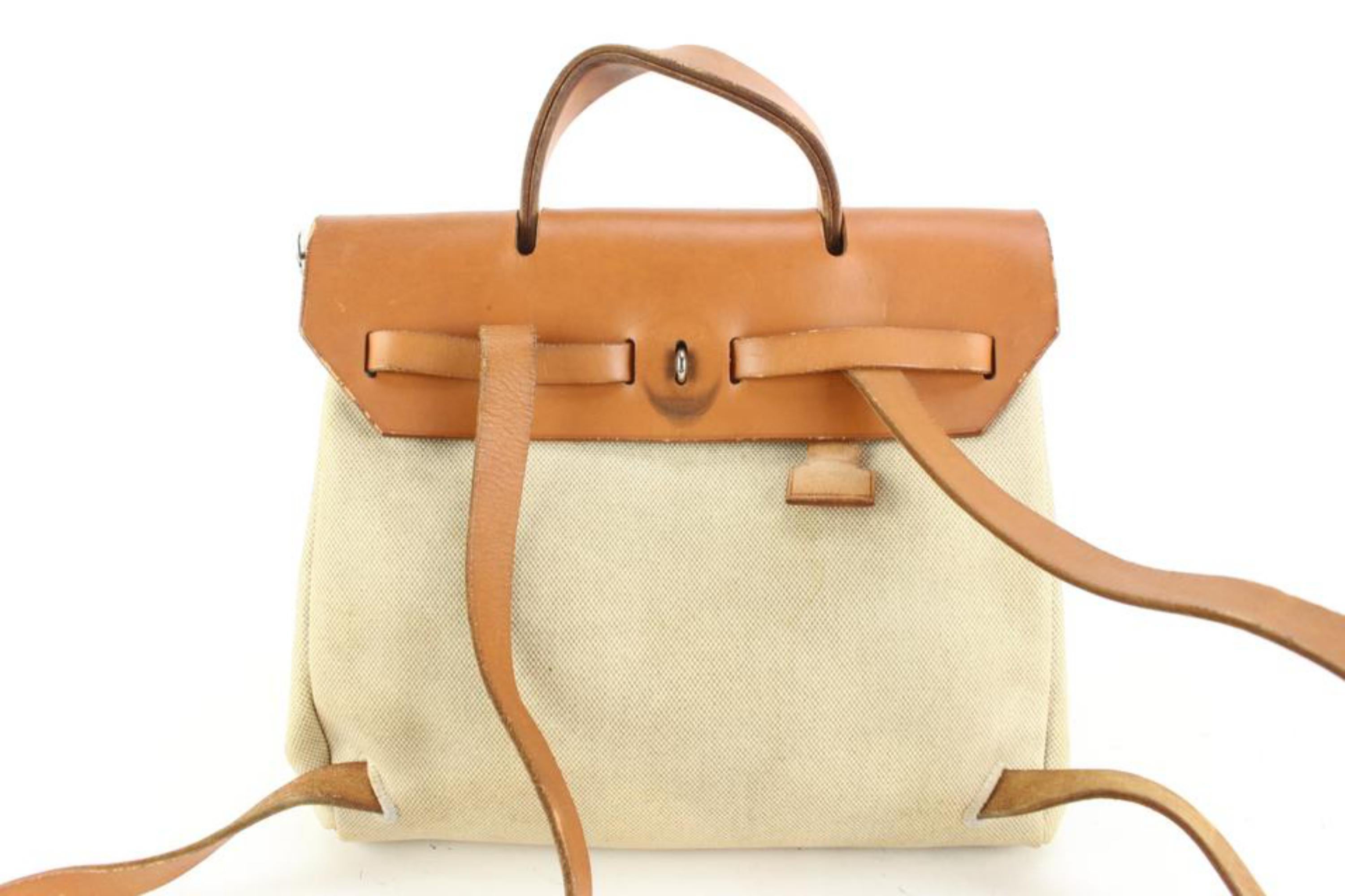 Hermès Beige x Braun Sac a Dos Herbag Rucksack 2-in-1 60h429s (Orange) im Angebot