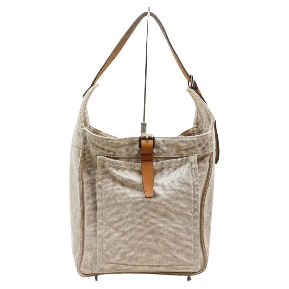 Hermès Beige x Brown Toile Marwari Hobo Shoulder Bag  861966 For Sale