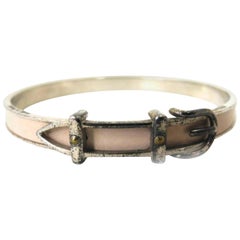 Hermès Beige X Silver Belt Motif Bangle 226428 Bracelet