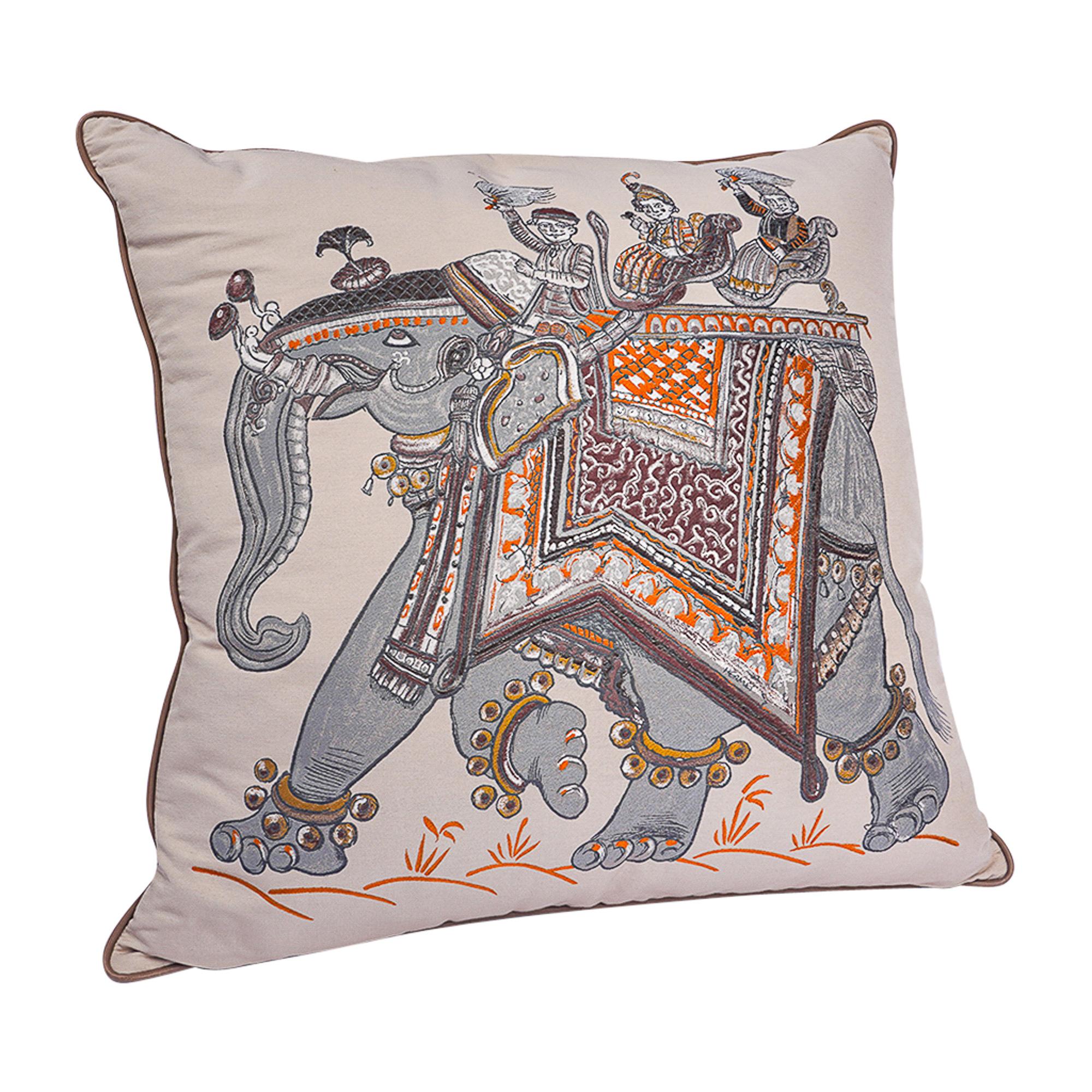 Women's or Men's Hermes Beloved India Pillow GM Grey / Brown / Orange New For Sale