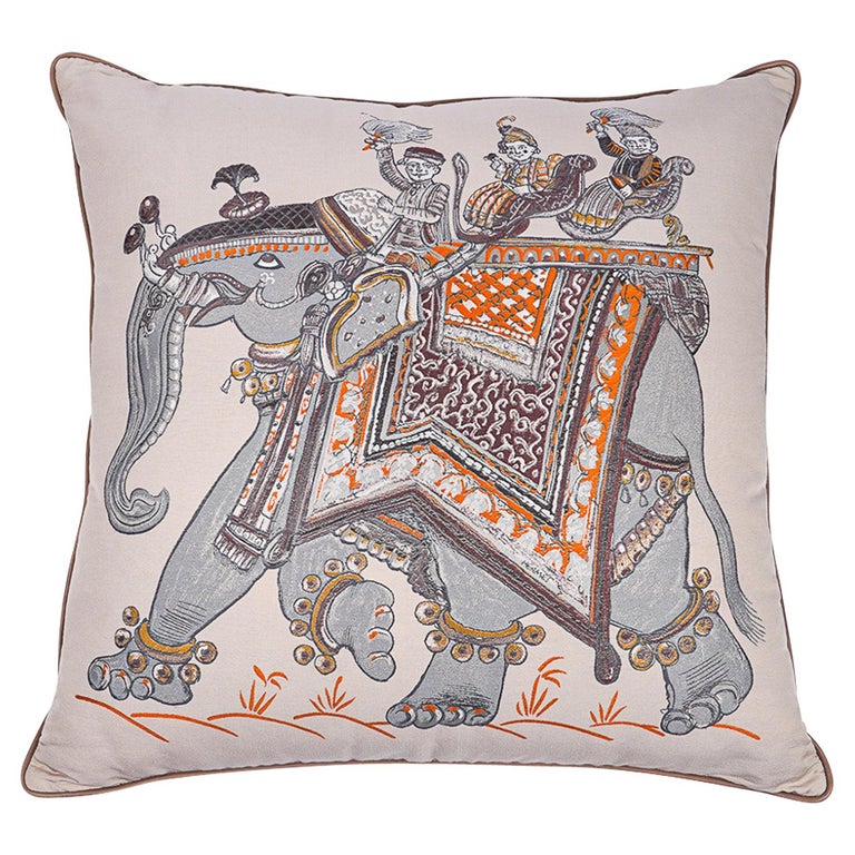 Hermes Beloved India Pillow GM Grey / Brown / Orange New For Sale at  1stDibs | orange hermes pillow, hermes decorative pillows, hermes grey  pillow