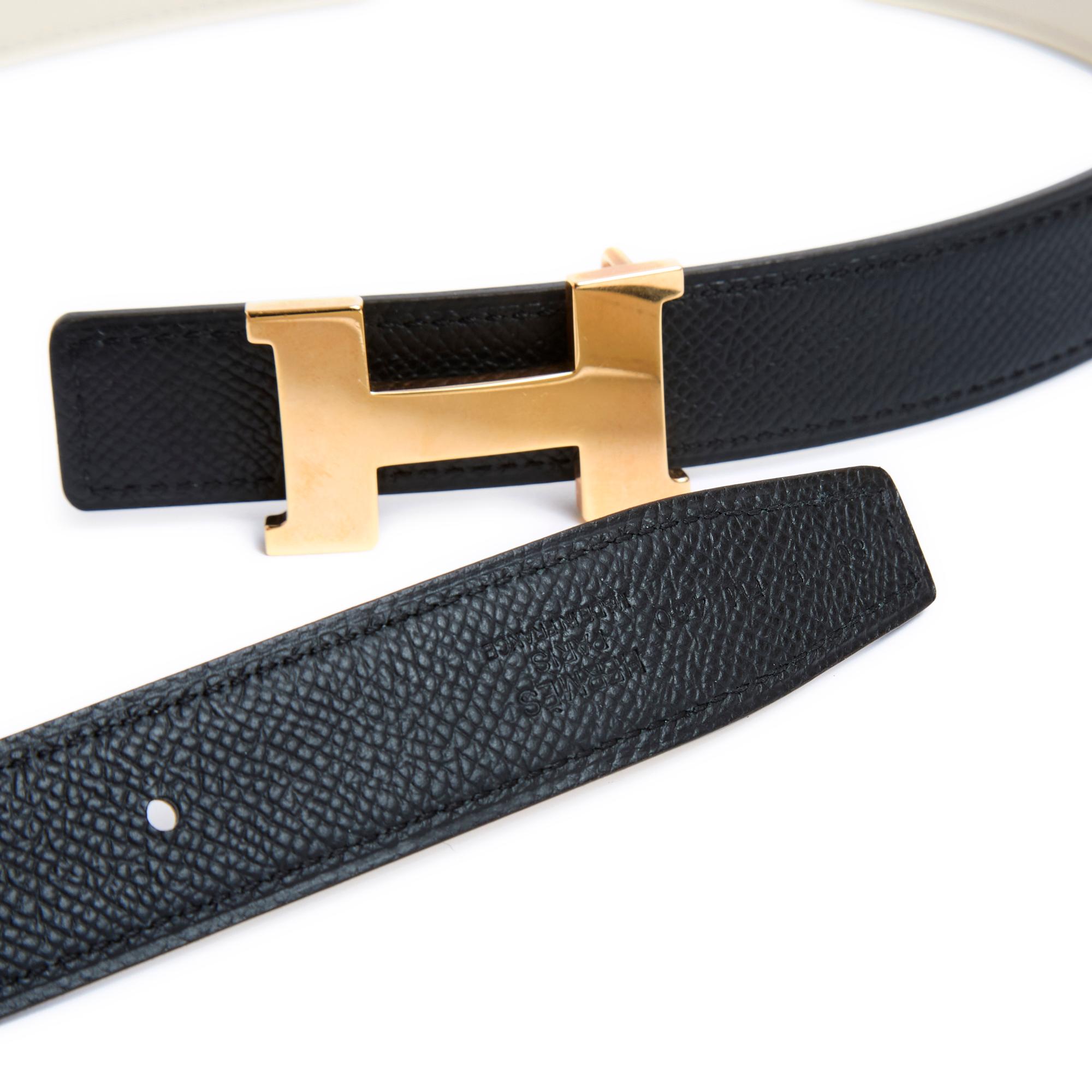 Hermes belt 2024 A composer Constance Rose Gold Leather Black Cream T80 In New Condition For Sale In PARIS, FR