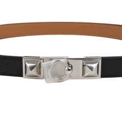 Hermes Belt Adjustable Rivale 18 Black Epsom Leather Palladium Medor Hardware