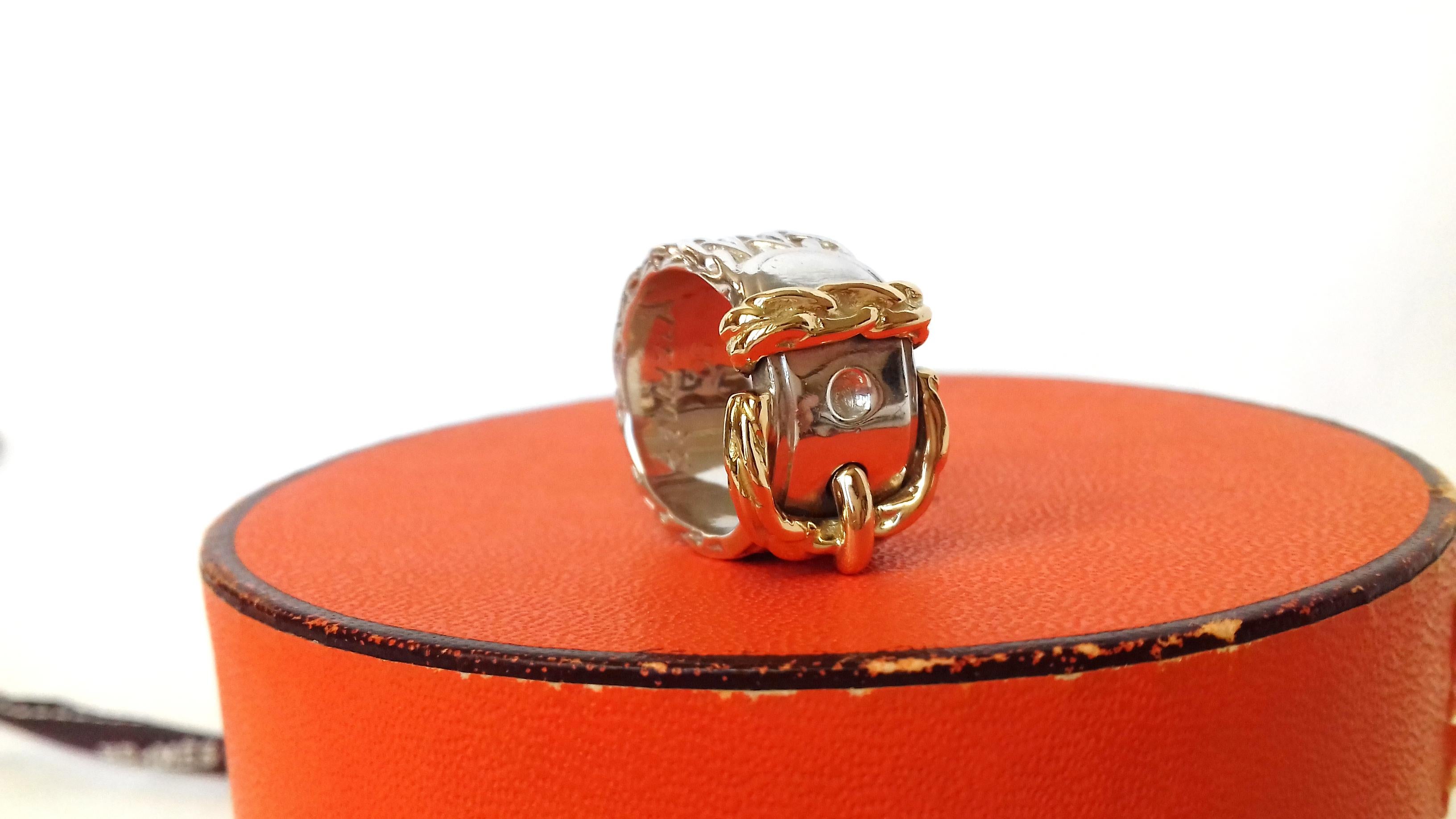 Hermès Schal Ring oder Gürtel und Schnalle Band Ring Silber Gold Größe 50 / 6 US im Angebot 6