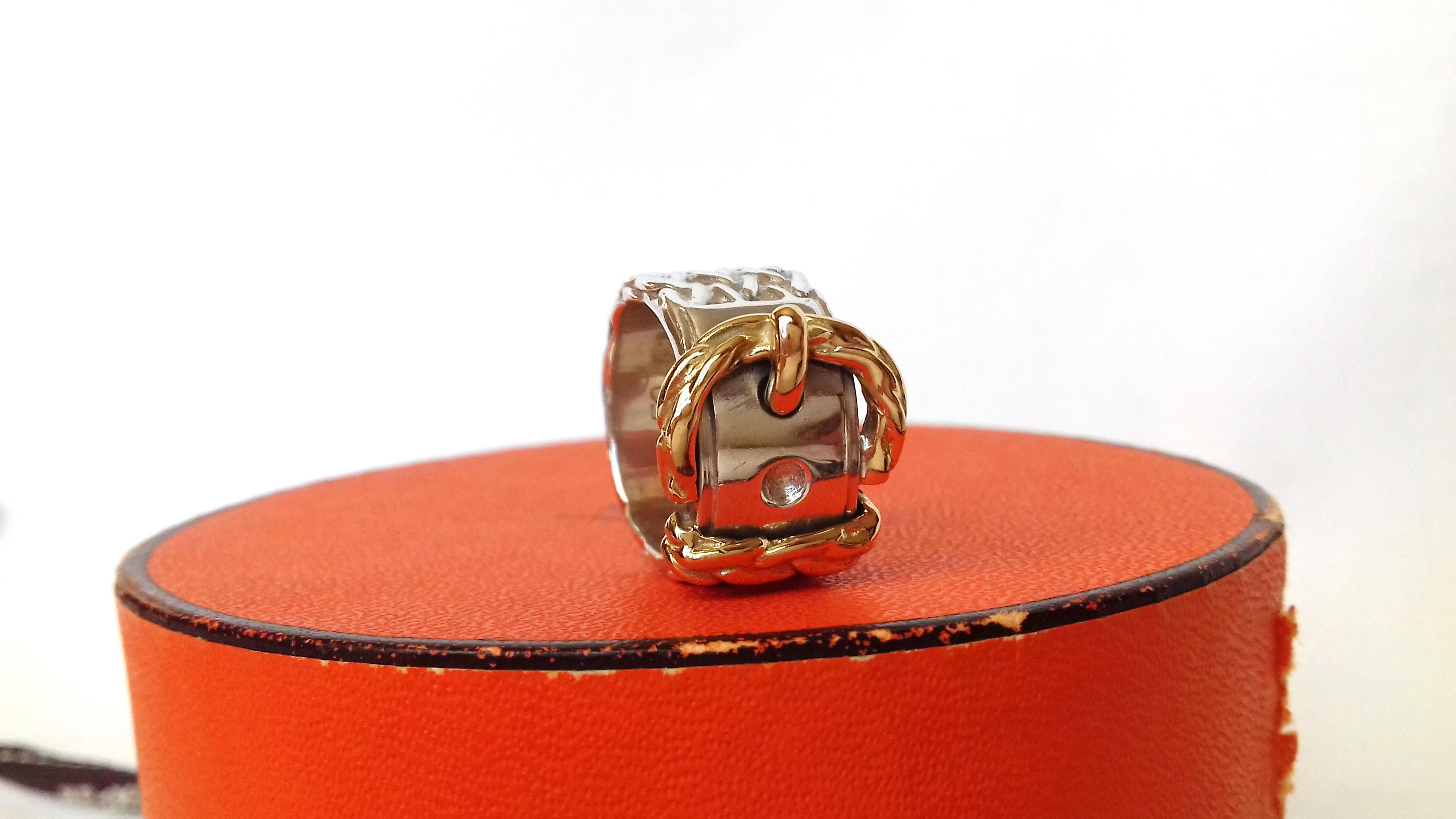 Hermès Schal Ring oder Gürtel und Schnalle Band Ring Silber Gold Größe 50 / 6 US im Angebot 7