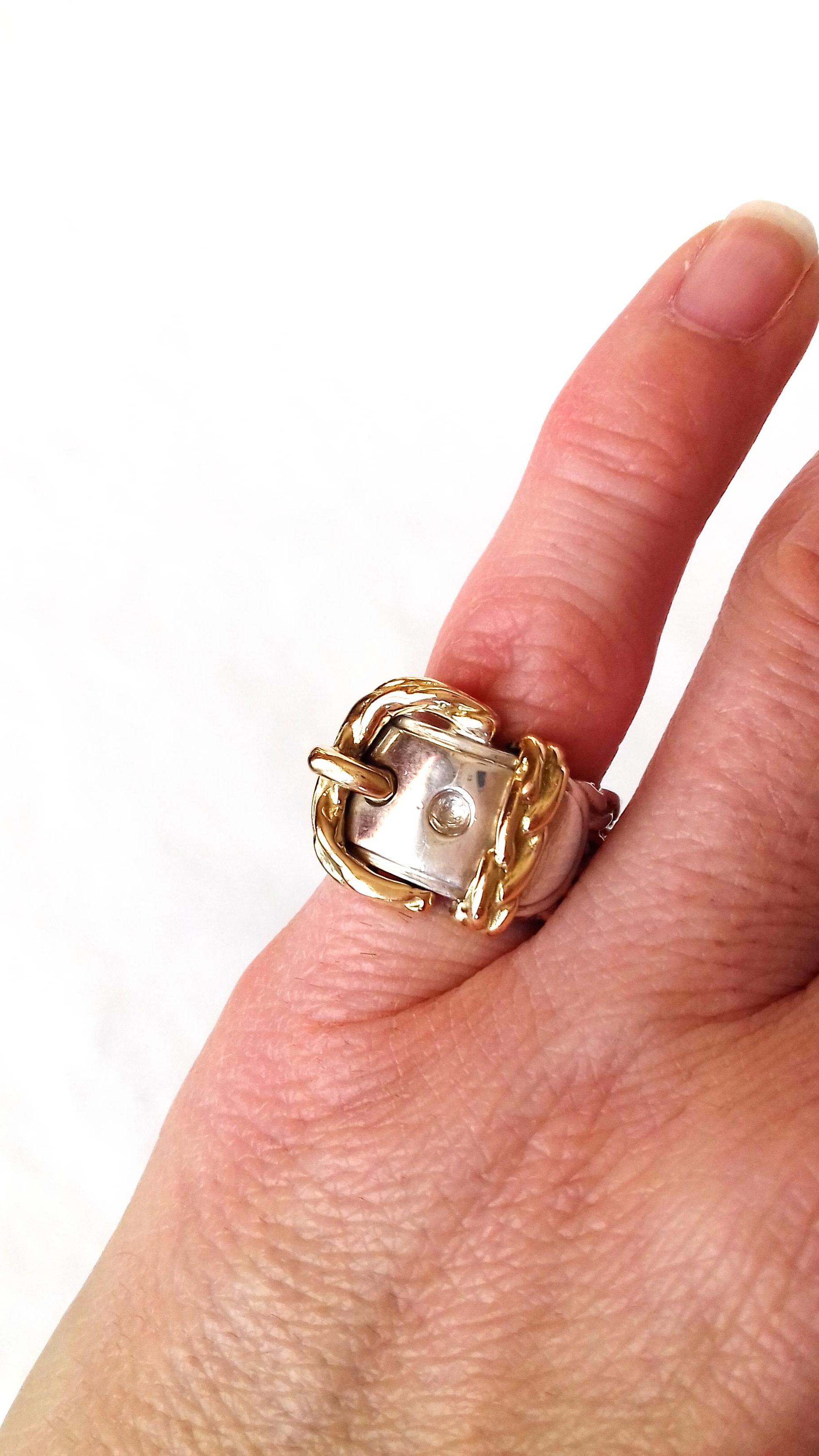 Hermès Schal Ring oder Gürtel und Schnalle Band Ring Silber Gold Größe 50 / 6 US im Angebot 10