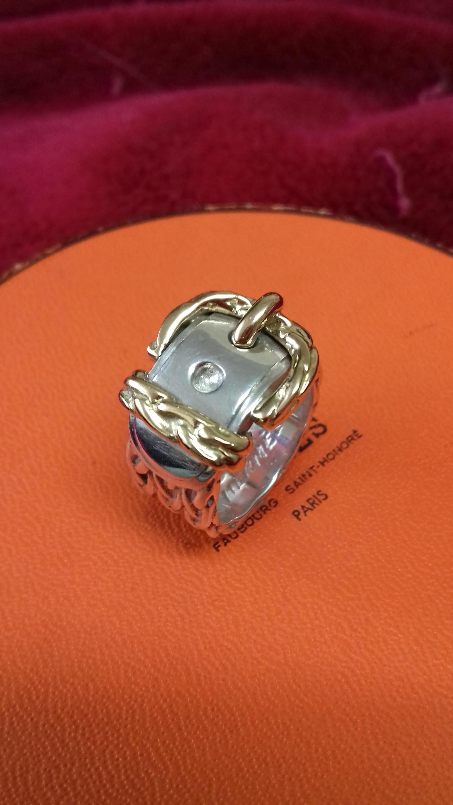 Hermès Schal Ring oder Gürtel und Schnalle Band Ring Silber Gold Größe 50 / 6 US im Angebot 11