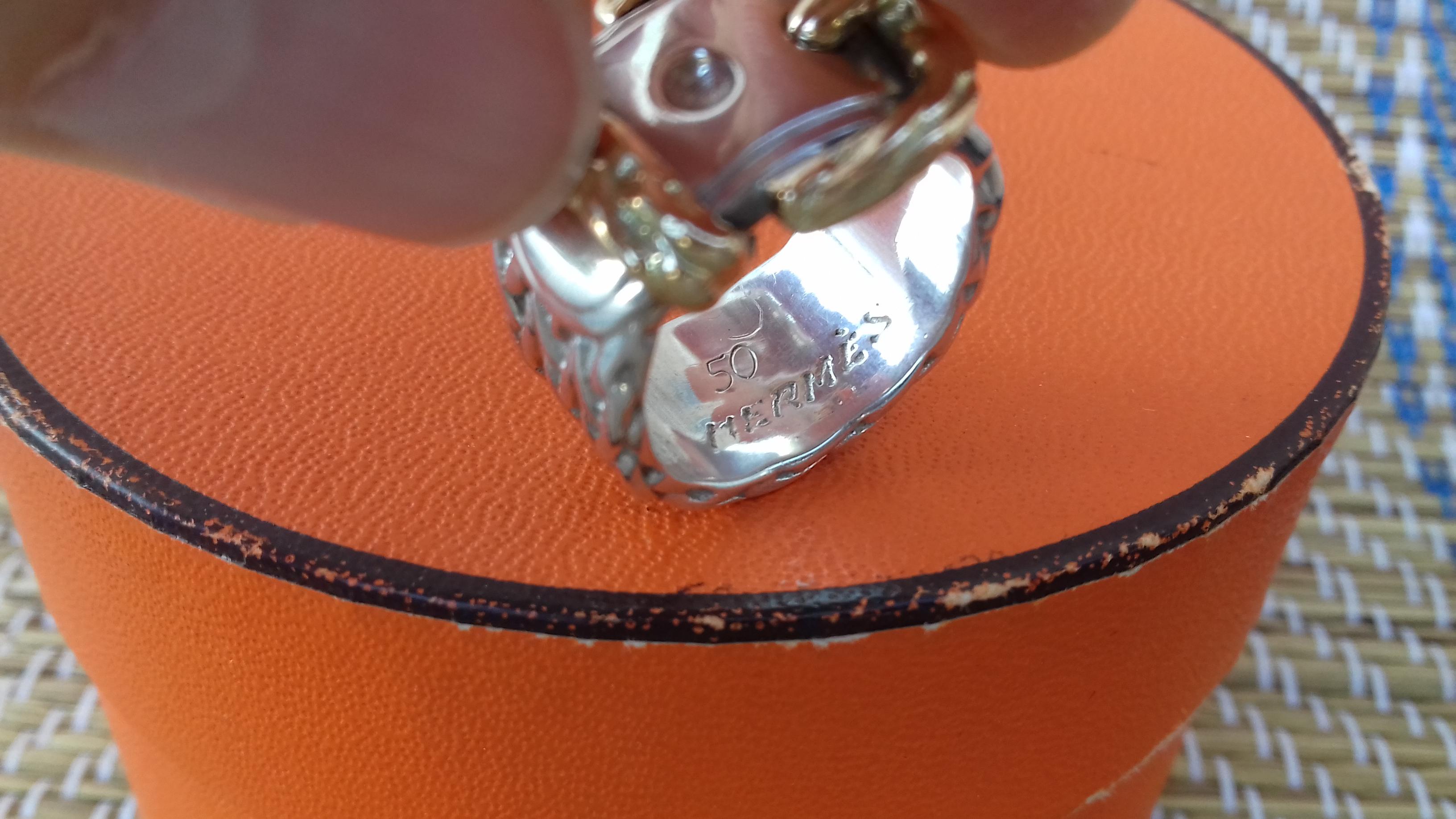 Hermès Scarf Ring ou Belt and Buckle Band Ring Silver Gold Size 50 / 6 US Pour femmes en vente