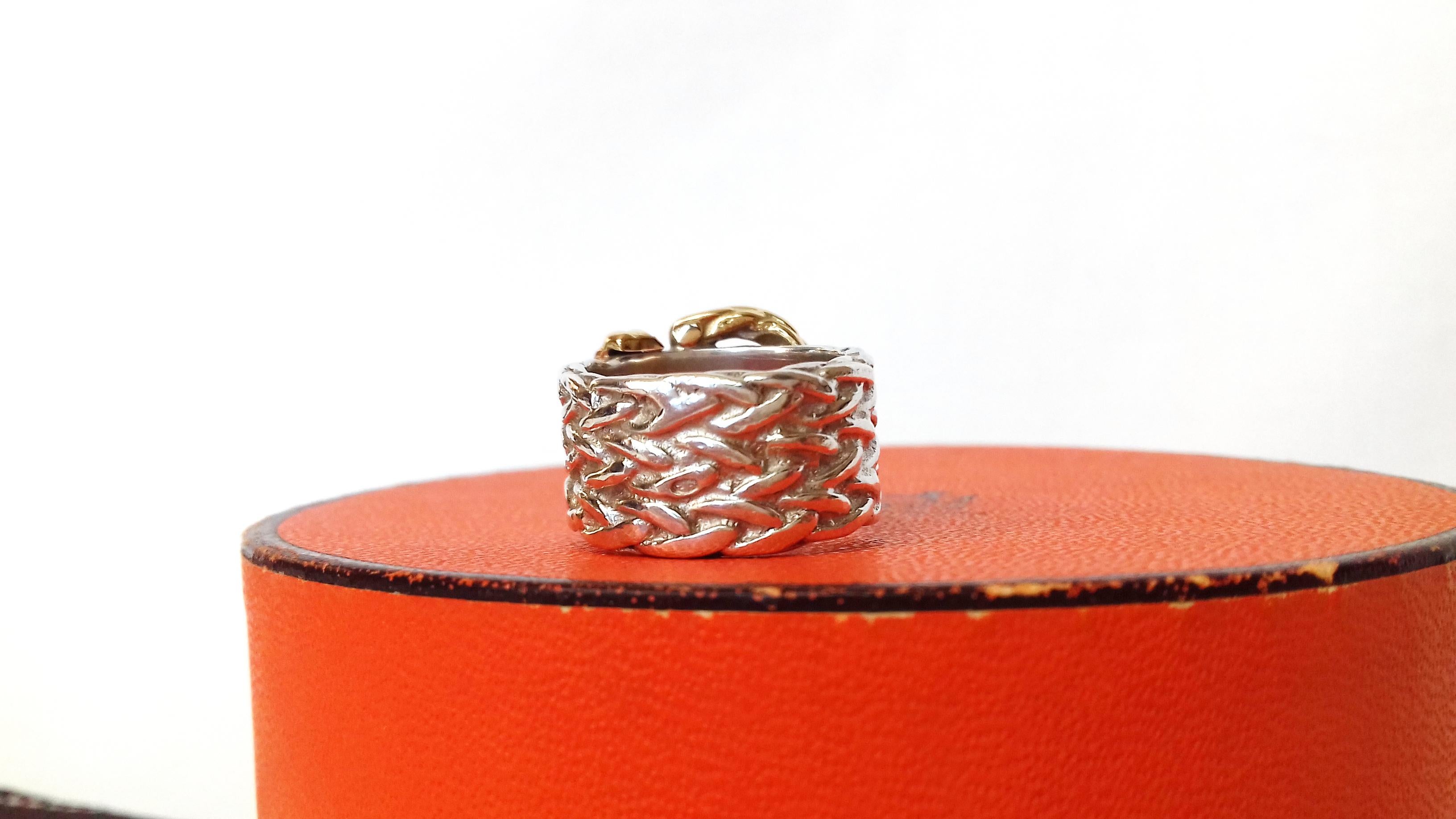 Hermès Schal Ring oder Gürtel und Schnalle Band Ring Silber Gold Größe 50 / 6 US im Angebot 4