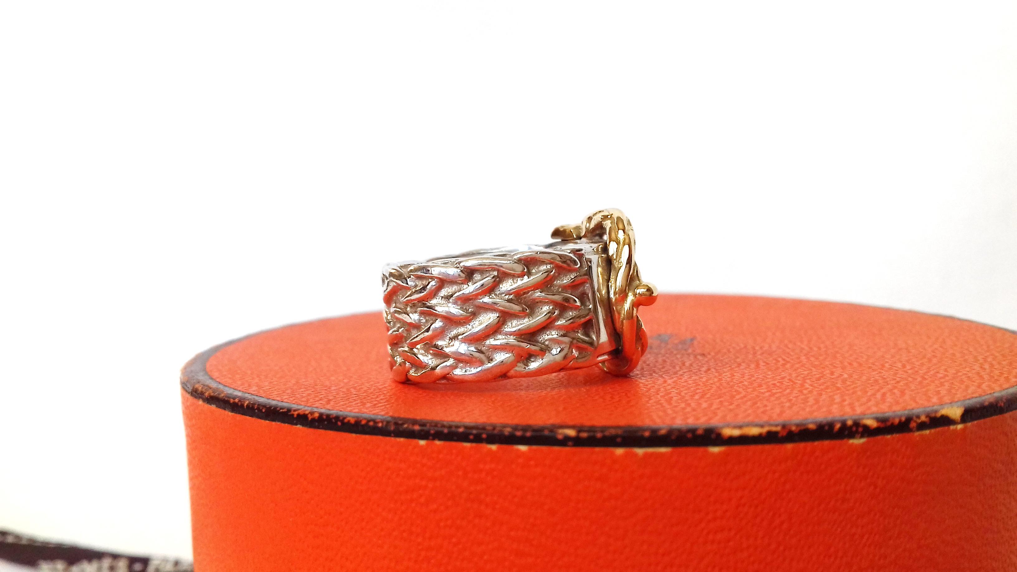 Hermès Schal Ring oder Gürtel und Schnalle Band Ring Silber Gold Größe 50 / 6 US im Angebot 5