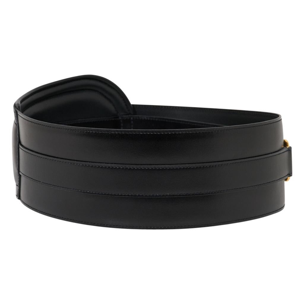 Hermes Belt Clou de Selle Black High Waist Box Leather Gold Hardware 75  In New Condition For Sale In Miami, FL