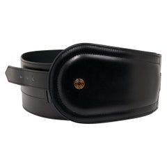 Hermes Belt Clou de Selle Black High Waist Box Leather Gold Hardware 75
