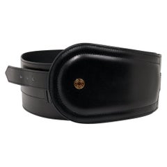 Vintage Hermes Belt Clou de Selle Black High Waist Box Leather Gold Hardware 75 