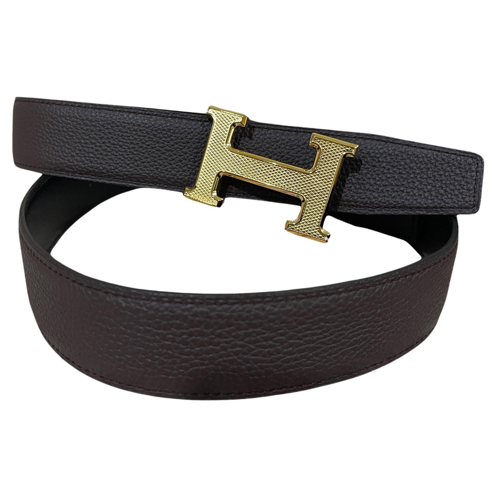Hermes Belt Constance 32 Black Chocolate Size 85 Guillochee Buckle For Sale