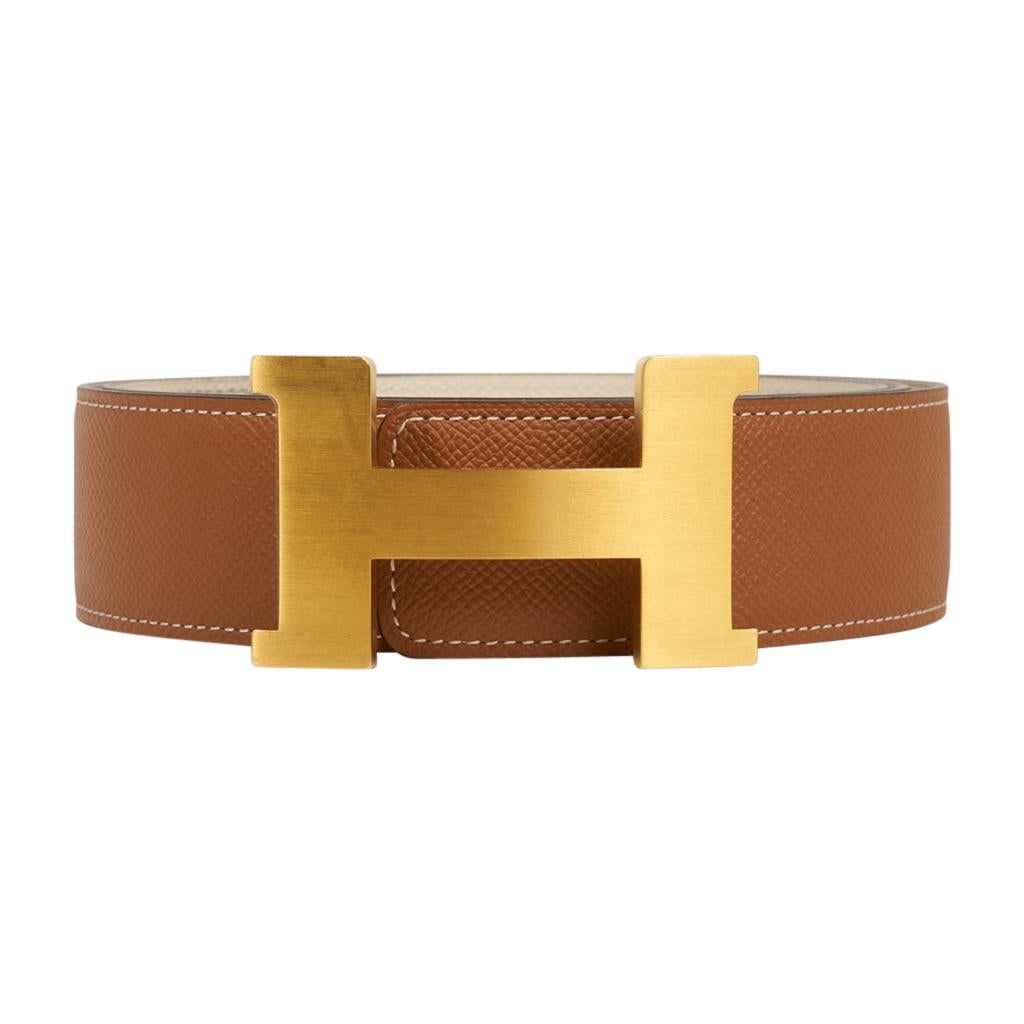Marron Hermes Belt Constance 42 mm Gold / Craie Brushed Gold Buckle 105 en vente