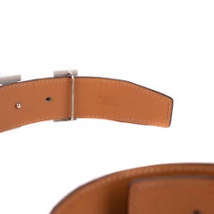 Hermès belt for men in blue Crocodile Porosus and Guilloché silvery buckle, 85cm