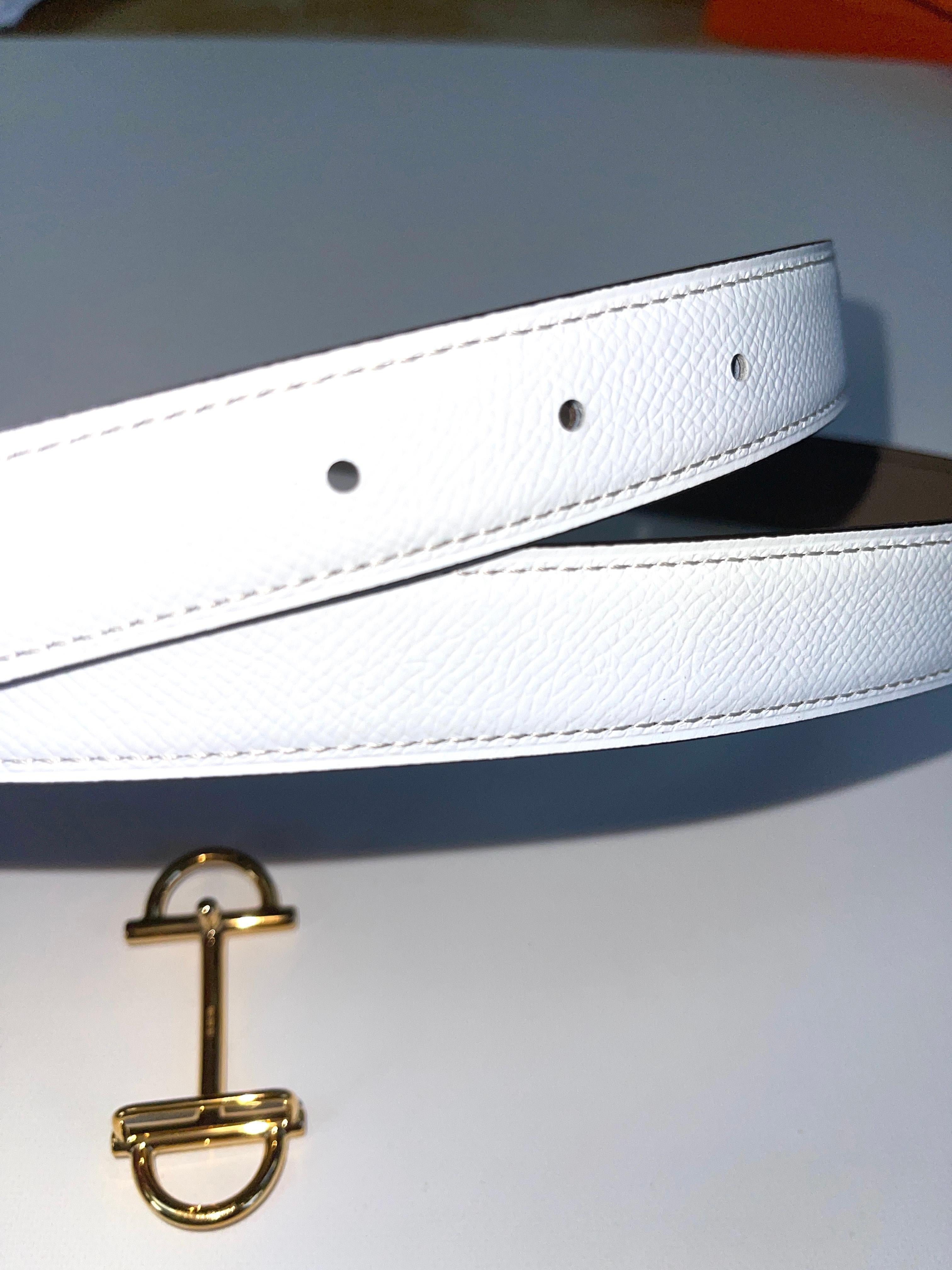 Brown Hermes Belt Gamma buckle & Reversible strap 24 mm Etoupe White