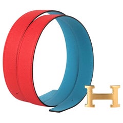 Hermes Gürtel H Constance 32 mm Rouge Coeur / Blau De Nord Epsom Gebürstetes Gold 95 