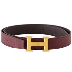 Hermes Belt H Constance 32 Rouge H / Chocolate Reversible Brushed Gold Buckle 85