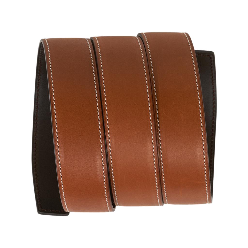 Hermès - Ceinture Constance 32mm, Fauve Barenia/Marron foncé, boucle laquée, 95 cm  Neuf - En vente à Miami, FL