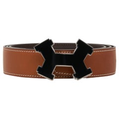 Hermès - Ceinture Constance 32mm, Fauve Barenia/Marron foncé, boucle laquée, 95 cm 