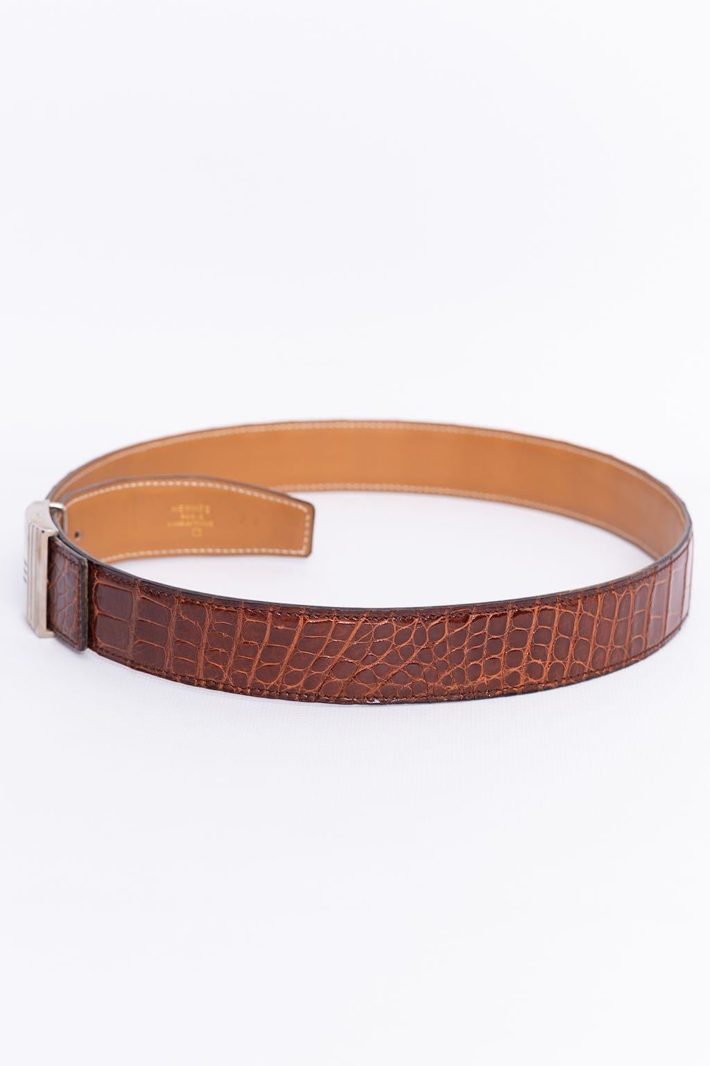 Hermes (Made in France) Belt composed of crocodile and brown leather. Indicated size 76 - 5C.

Additional information: 
Dimensions: Length: 88 cm (34.64