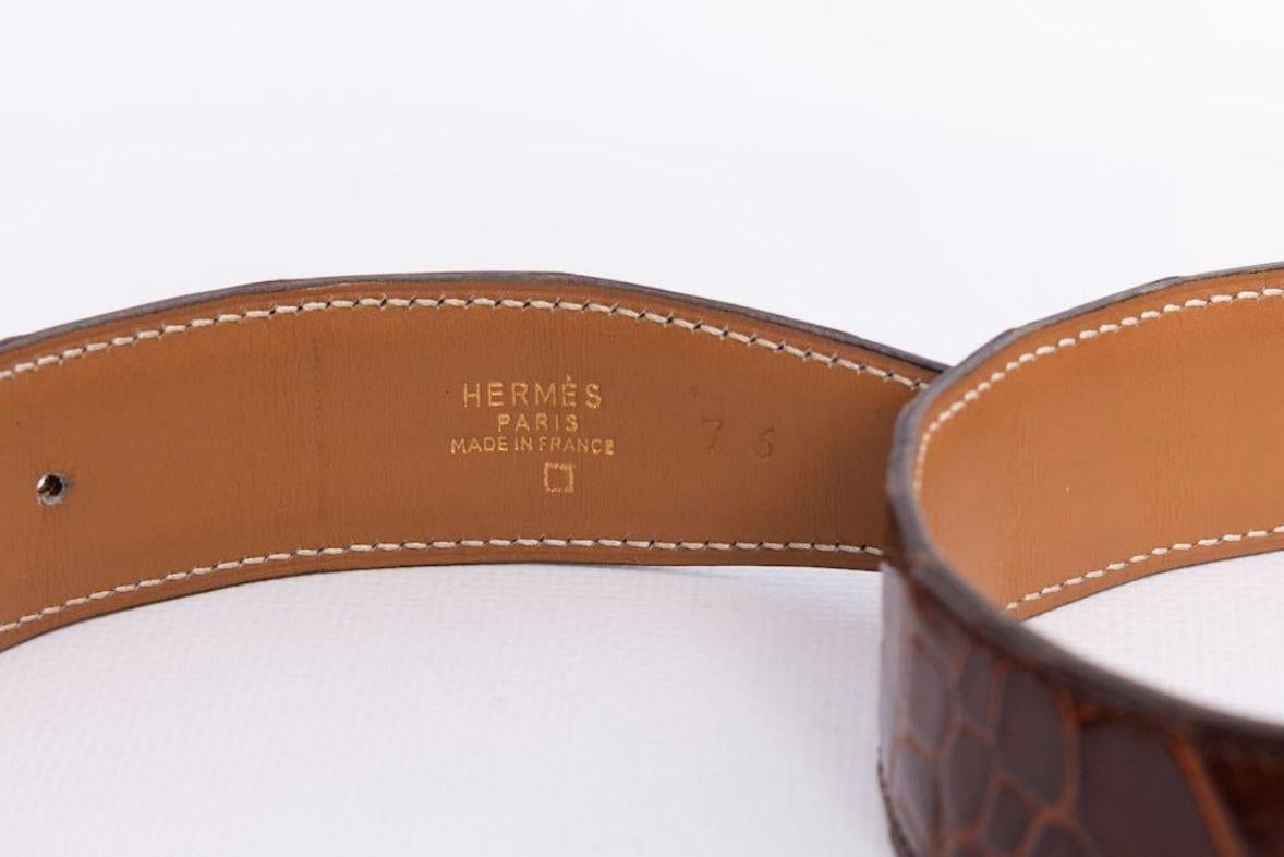 Hermes Belt in Crocodile and Brown Leather For Sale 3