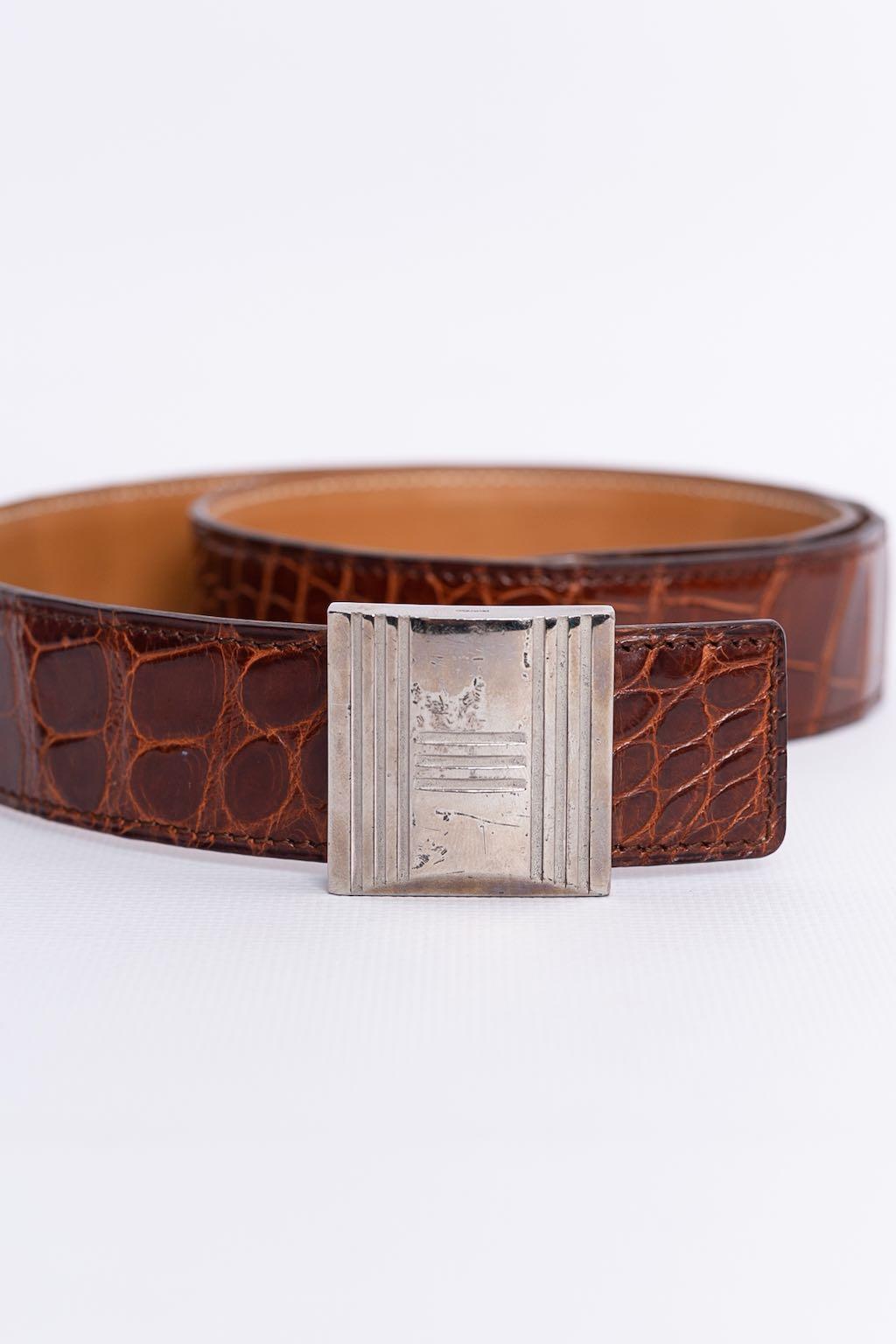 Hermes Belt in Crocodile and Brown Leather For Sale 4