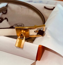 Hermes Belt Lucky 15 Reversible Nata Etoupe Gold Buckle Size 85