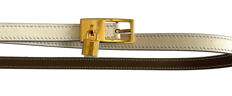 Hermes Belt Lucky 15 Reversible Nata Etoupe Gold Buckle Size 85
