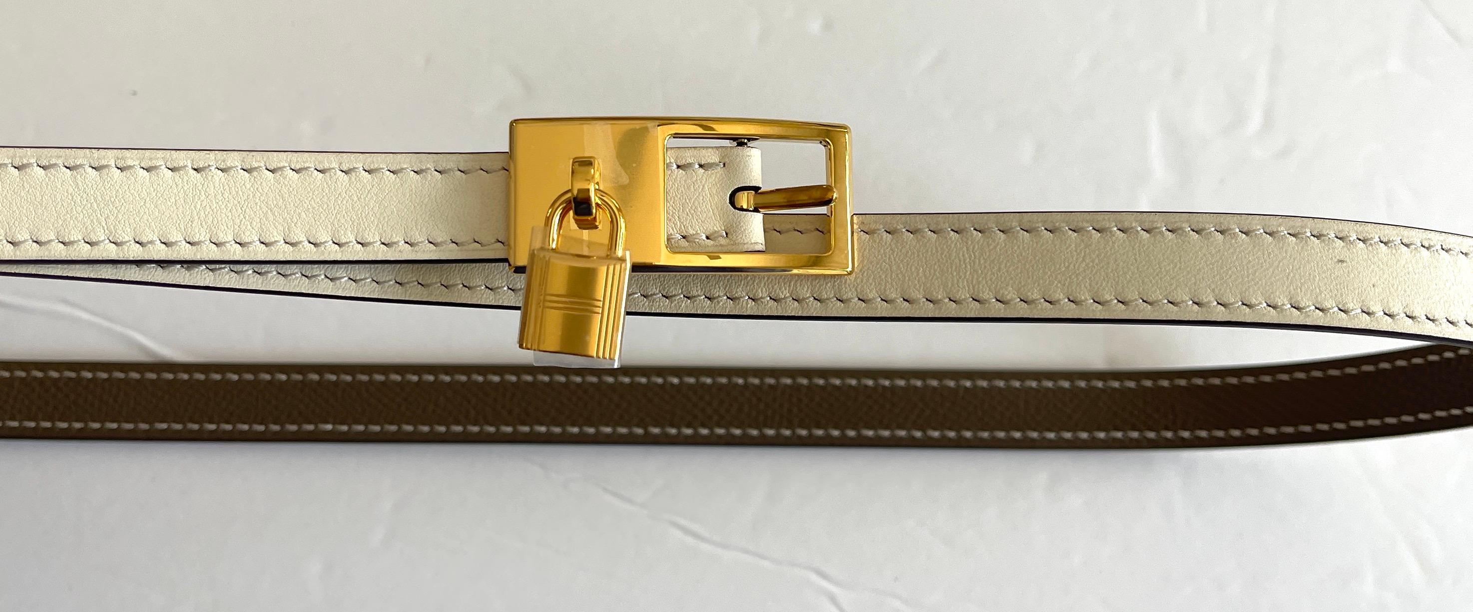 Hermes Belt Lucky 15 Reversible Nata Etoupe Gold Buckle Size 85 In New Condition In West Chester, PA
