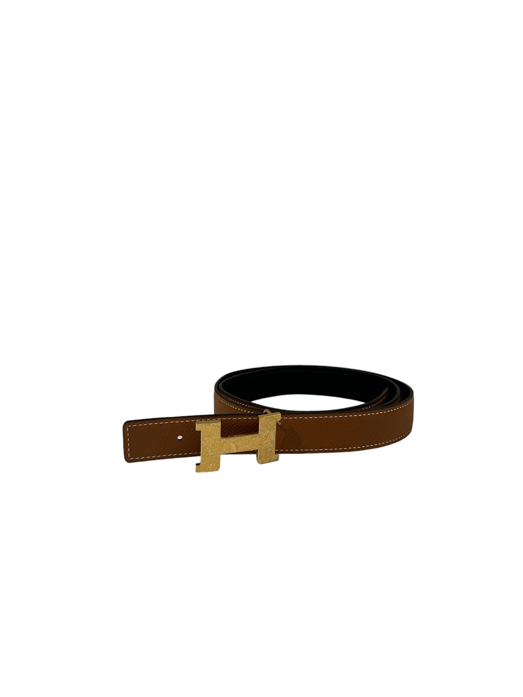 Women's or Men's Hermes Belt Mini Constance Martelee Buckle & Reversible Black Gold strap 24 mm For Sale