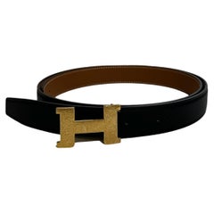 Hermes Belt Mini Constance Martelee Buckle & Reversible Black Gold strap 24 mm