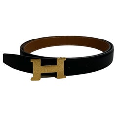 Retro Hermes Belt Mini Constance Martelee Buckle & Reversible Black Gold strap 24 mm