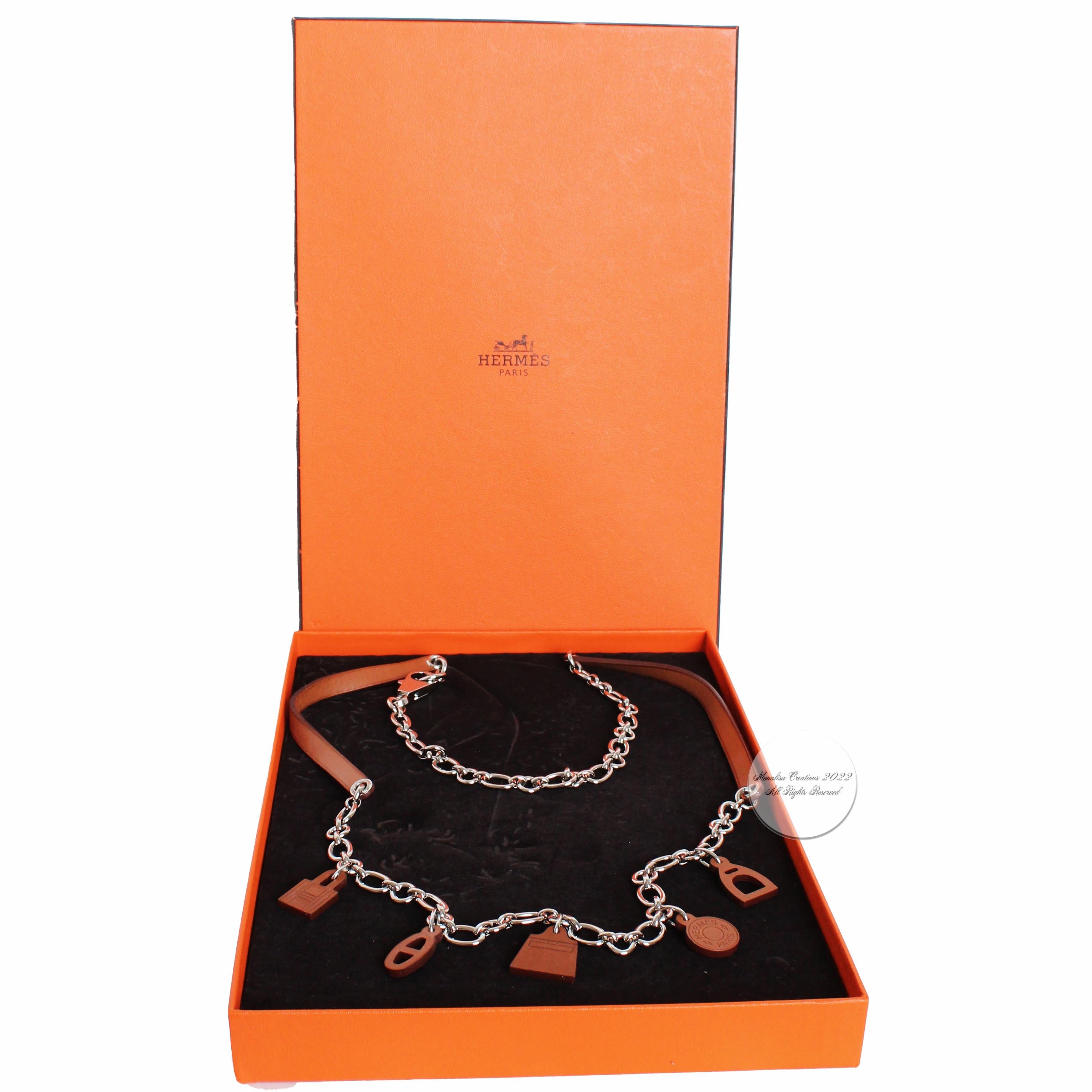 Hermes Belt or Necklace Olga Charms and Chain Barenia Leather and Palladium 2012 For Sale 7