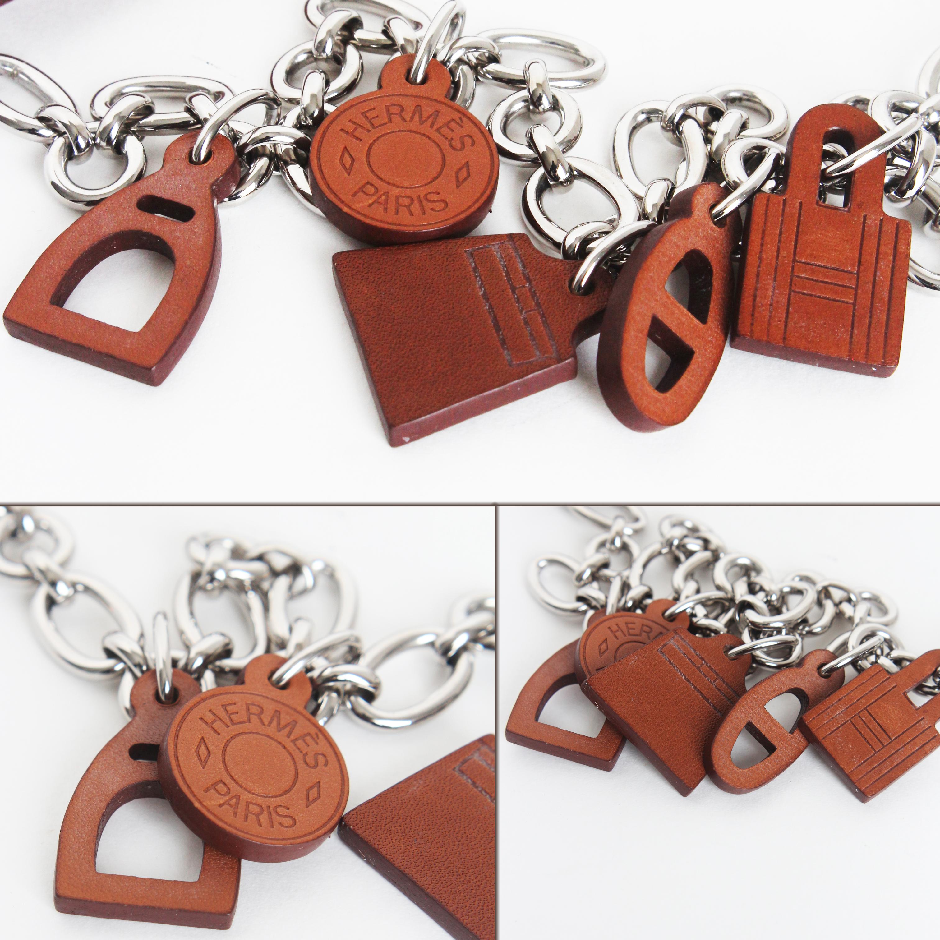 Hermes Belt or Necklace Olga Charms Chain Fauve Barenia Leather Palladium 2012 For Sale 5
