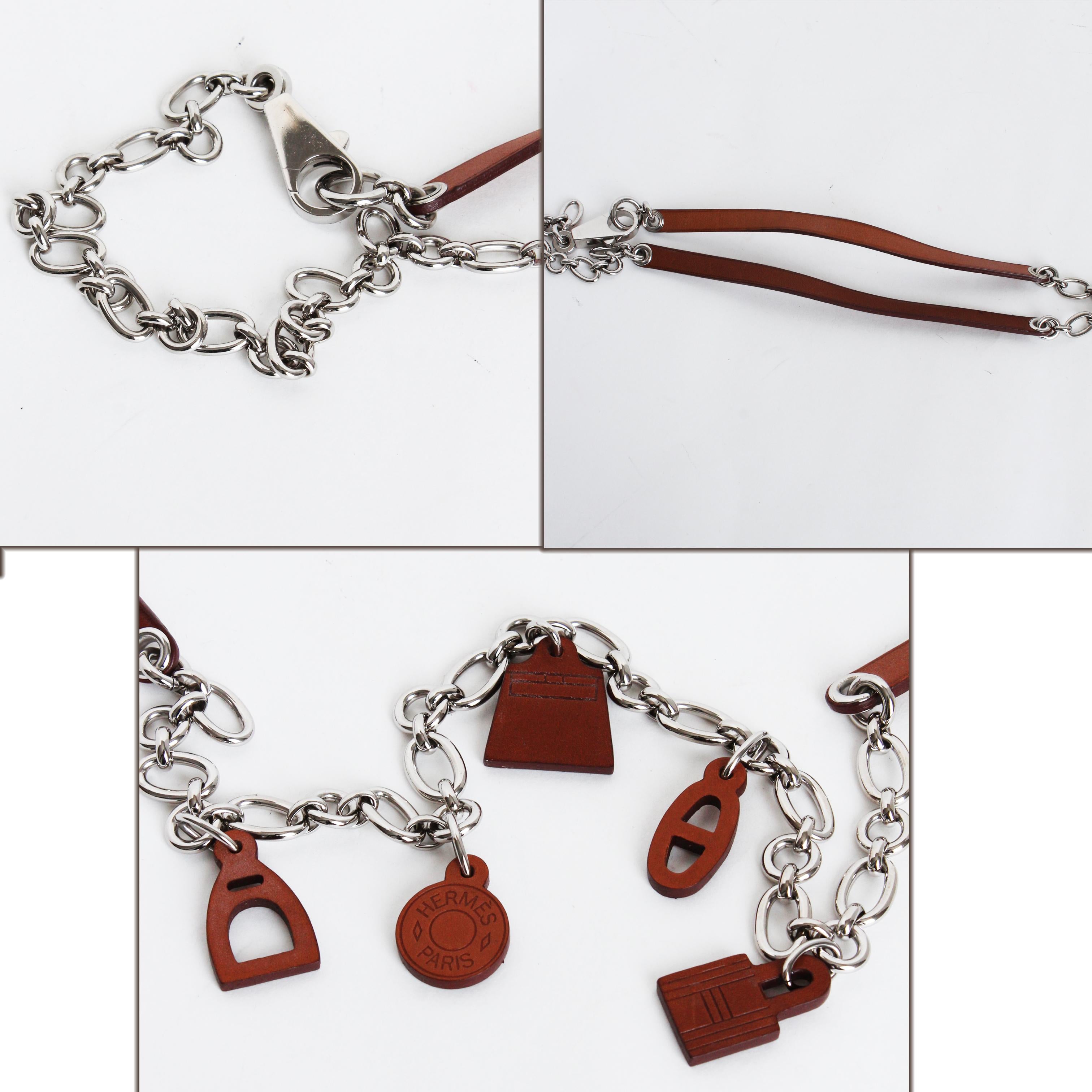 Hermes Belt or Necklace Olga Charms Chain Fauve Barenia Leather Palladium 2012 For Sale 7