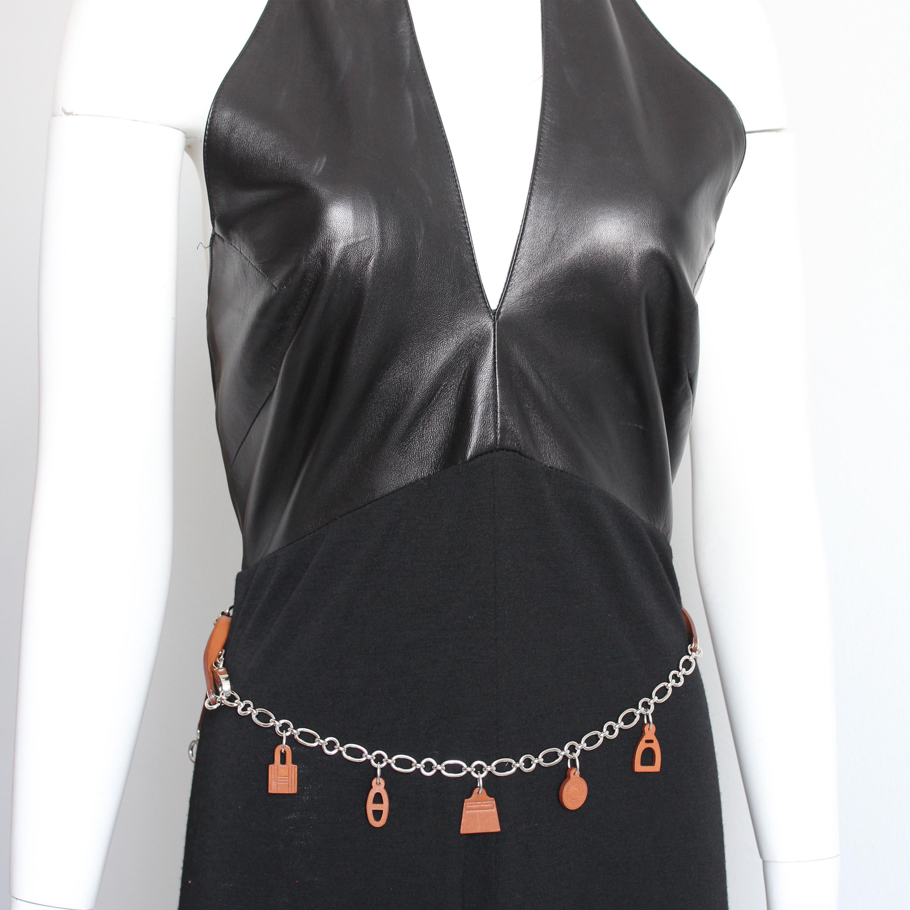 Women's Hermes Belt or Necklace Olga Charms Chain Fauve Barenia Leather Palladium 2012 For Sale
